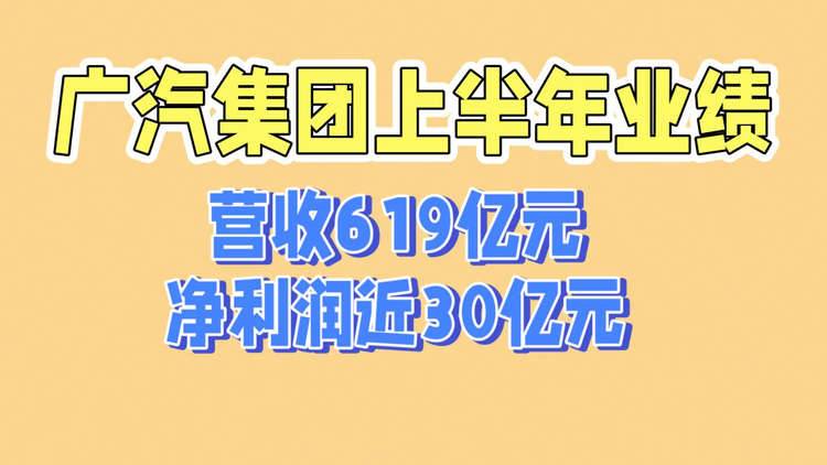 广汽集团上半年业绩，营收619亿元，净利润近30亿元