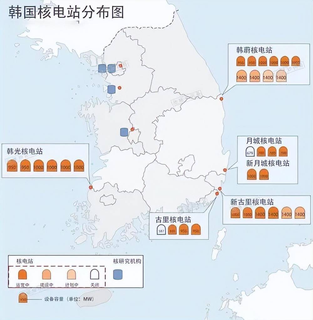 参考下图,这是韩国沿海区域一系列的核电站