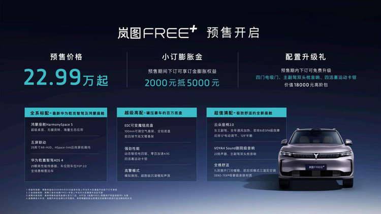 极智驾享大五座SUV全面跃迁 岚图FREE+预售22.99万元起