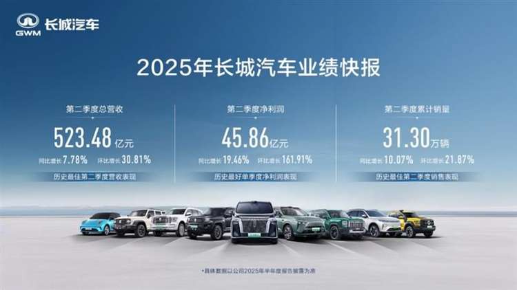 长城汽车|多项指标劲增，Q2净利暴涨162%