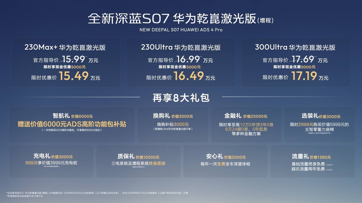 限时15.49万起！全新深蓝S07华为乾崑激光版增程上，智能平权再进阶