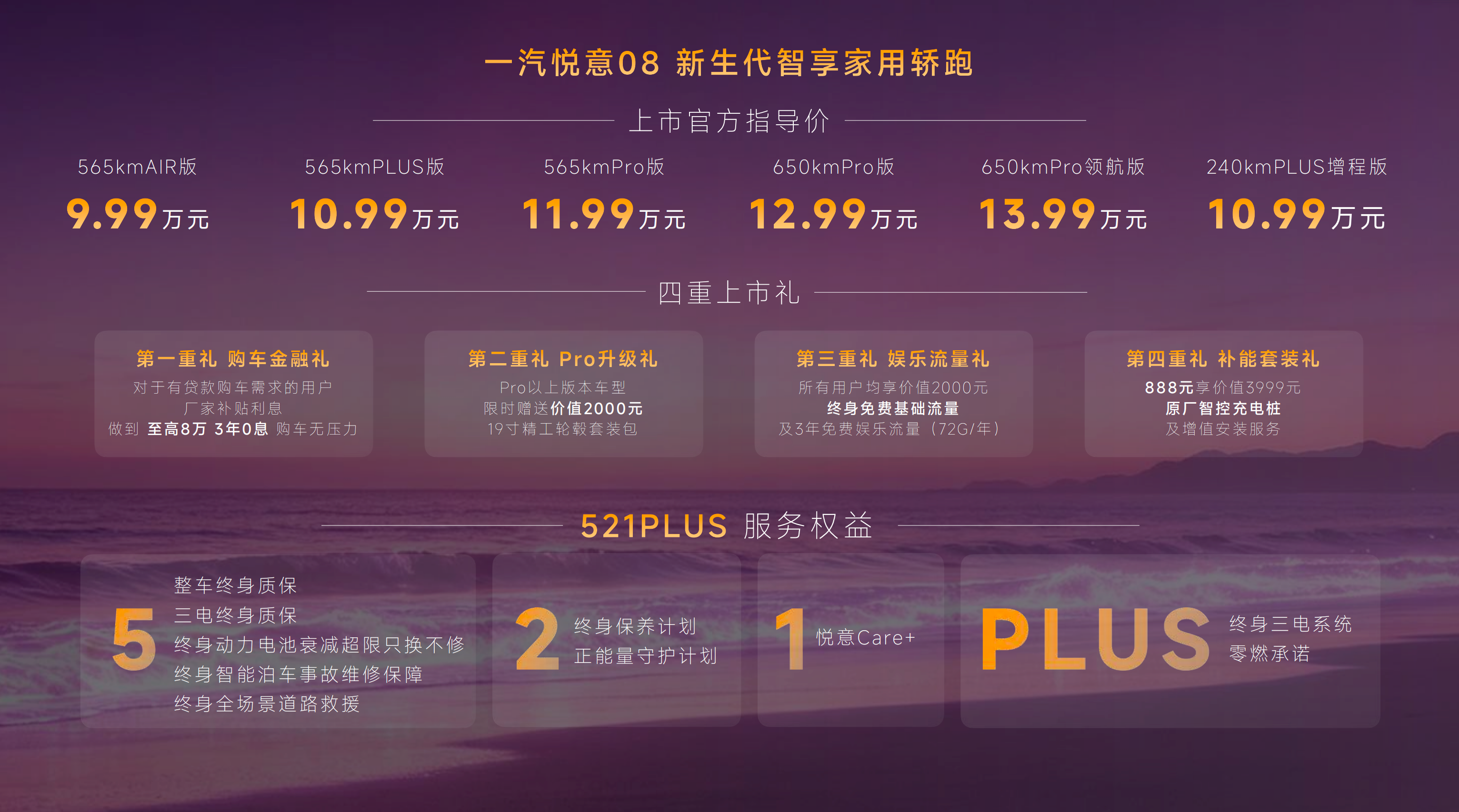 新生代智享家用轿跑9.99万元起售 中国一汽悦意08全球上市