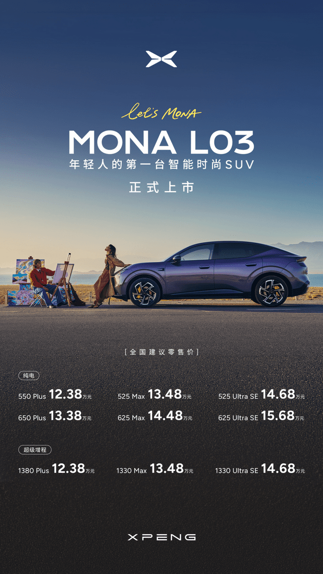 售价12.38万元起，小鹏MONA L03全球上市，打造原生全球车型新标杆