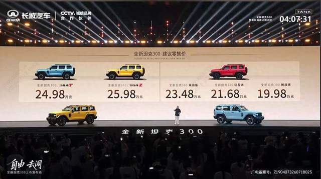 19.98万起!全新坦克300上市,轴距加长、配插混动力 19.98万起!全新坦克300上市,轴距加长、配插混动力