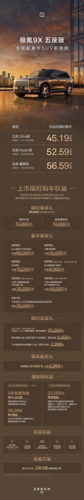 极氪9X五座版：9系旗舰SUV，限时45.19万元起