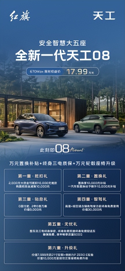 全新一代红旗天工08正式上市 17.99万起全系标配终身高阶智驾
