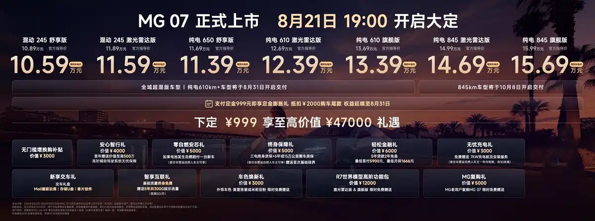 成都车展丨MG 07正式上市，补贴价10.59万起