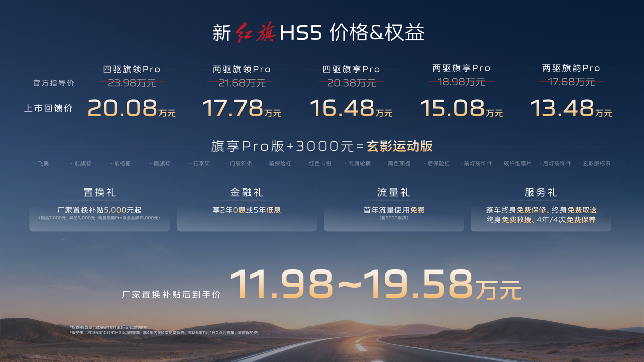 高颜值高品质高智能，新红旗HS5成都车展焕新上市，13.48万元起售