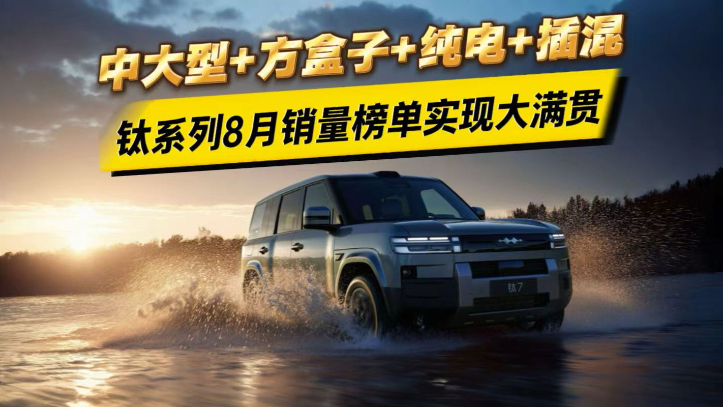 中大型+方盒子+纯电+插混 钛系列8月销量榜单实现大满贯