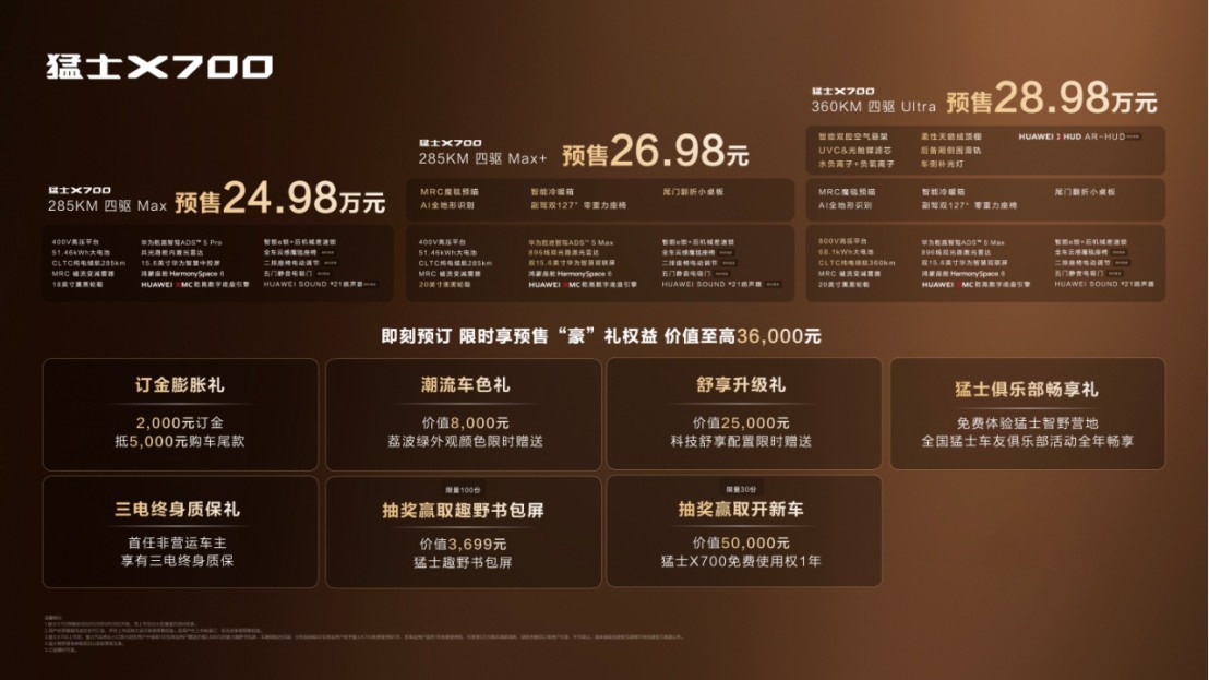 猛士 X700 预售开启，24.98 万起解锁智能越野