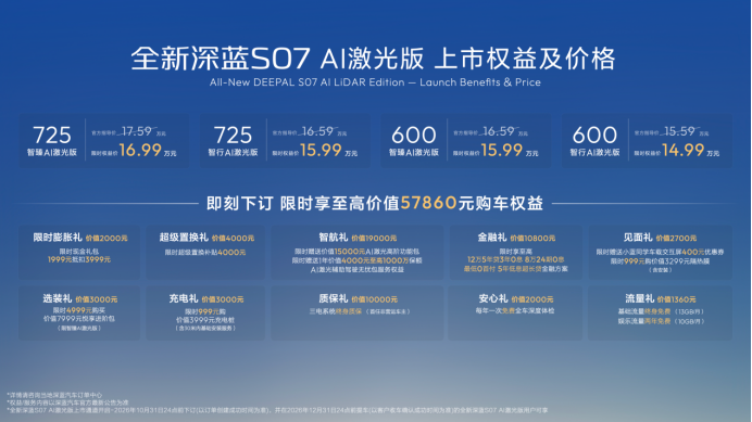 全新深蓝S07上市限时14.99万元起，深蓝汽车第100万辆整车量产