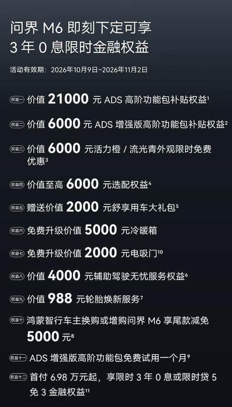 金秋购车最佳窗口期到来!问界M6推出12项购车权益