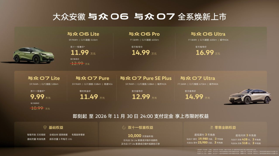 9.99万起 一步到位，大众安徽与众06、与众07焕新上市