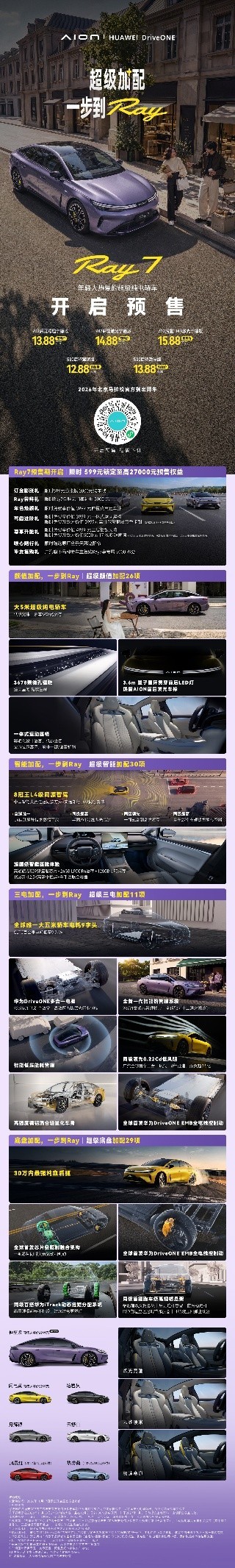 96项超级加配，超级纯电轿车埃安Ray7预售12.88万起！